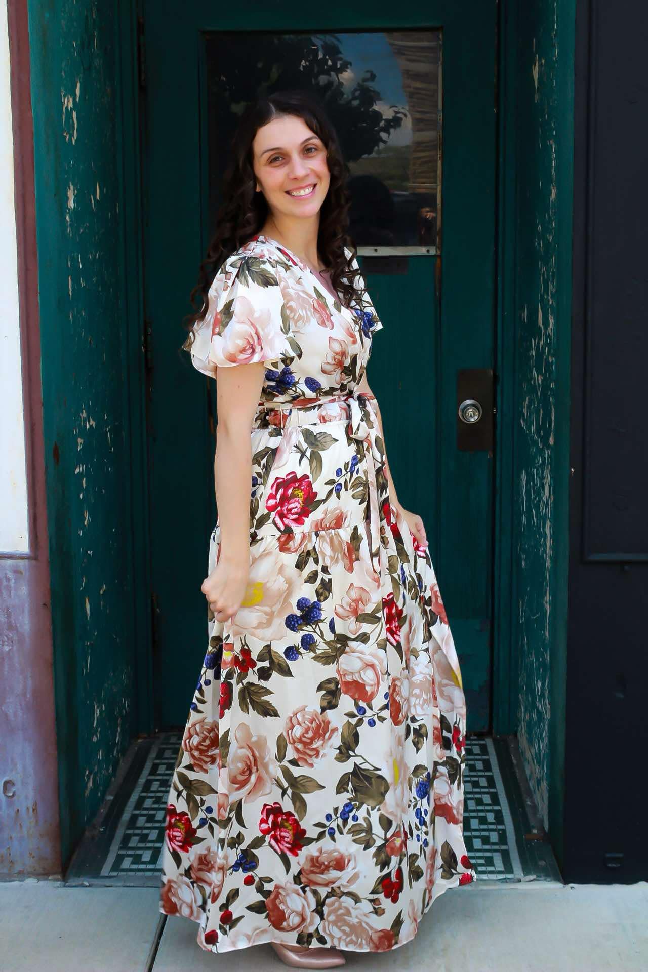 Floral Satin Tiered Dress