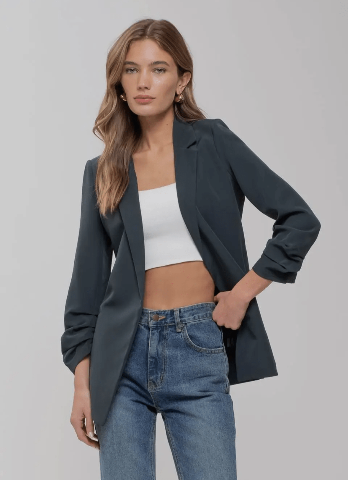 3/4 Sleeve Ruched Blazer - Mila Rose Boutique, LLC