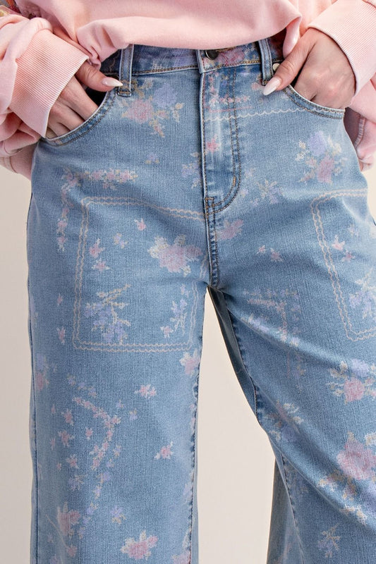 Floral Vintage Denim Jeans