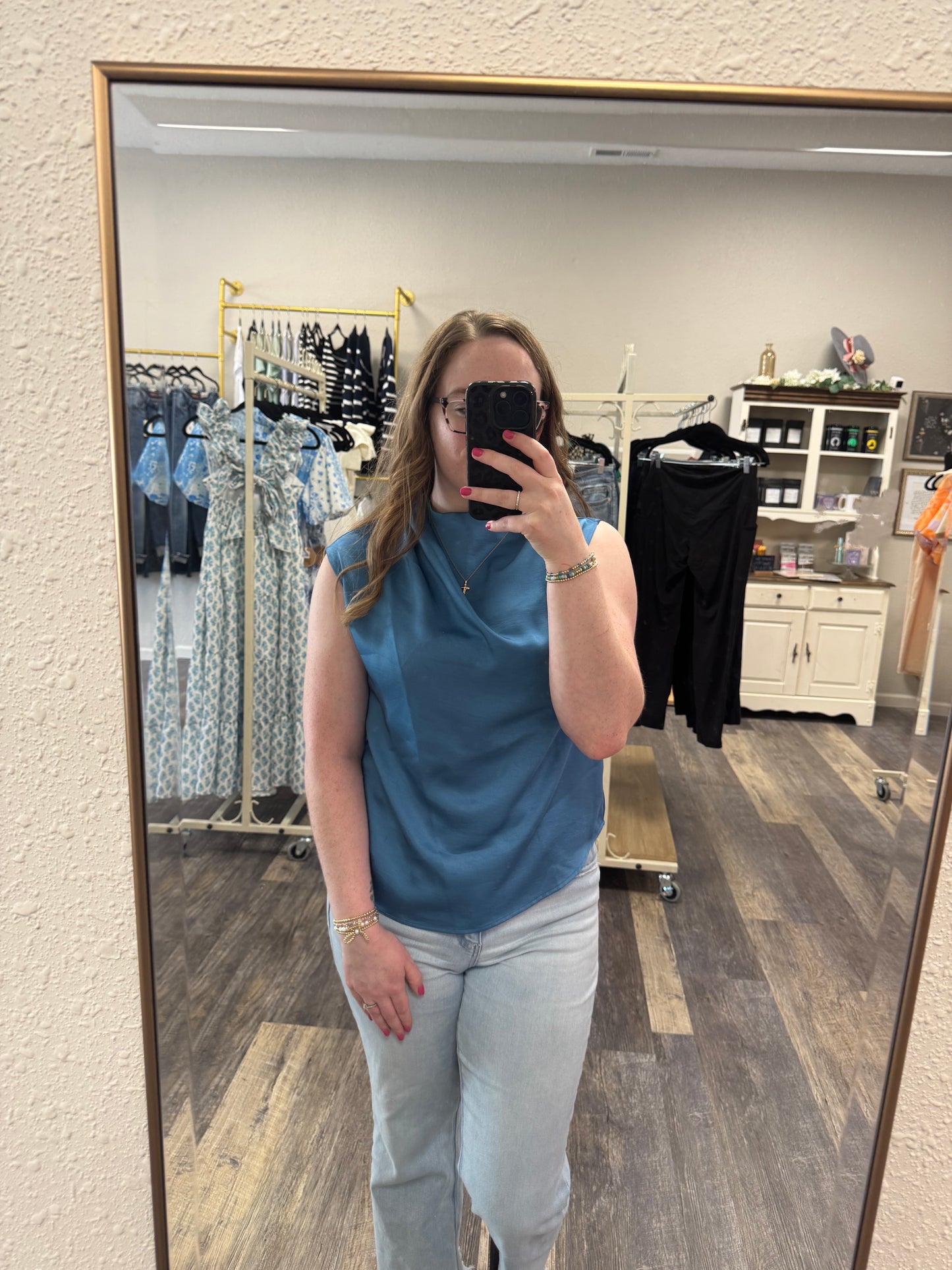 Teal Satin Blouse