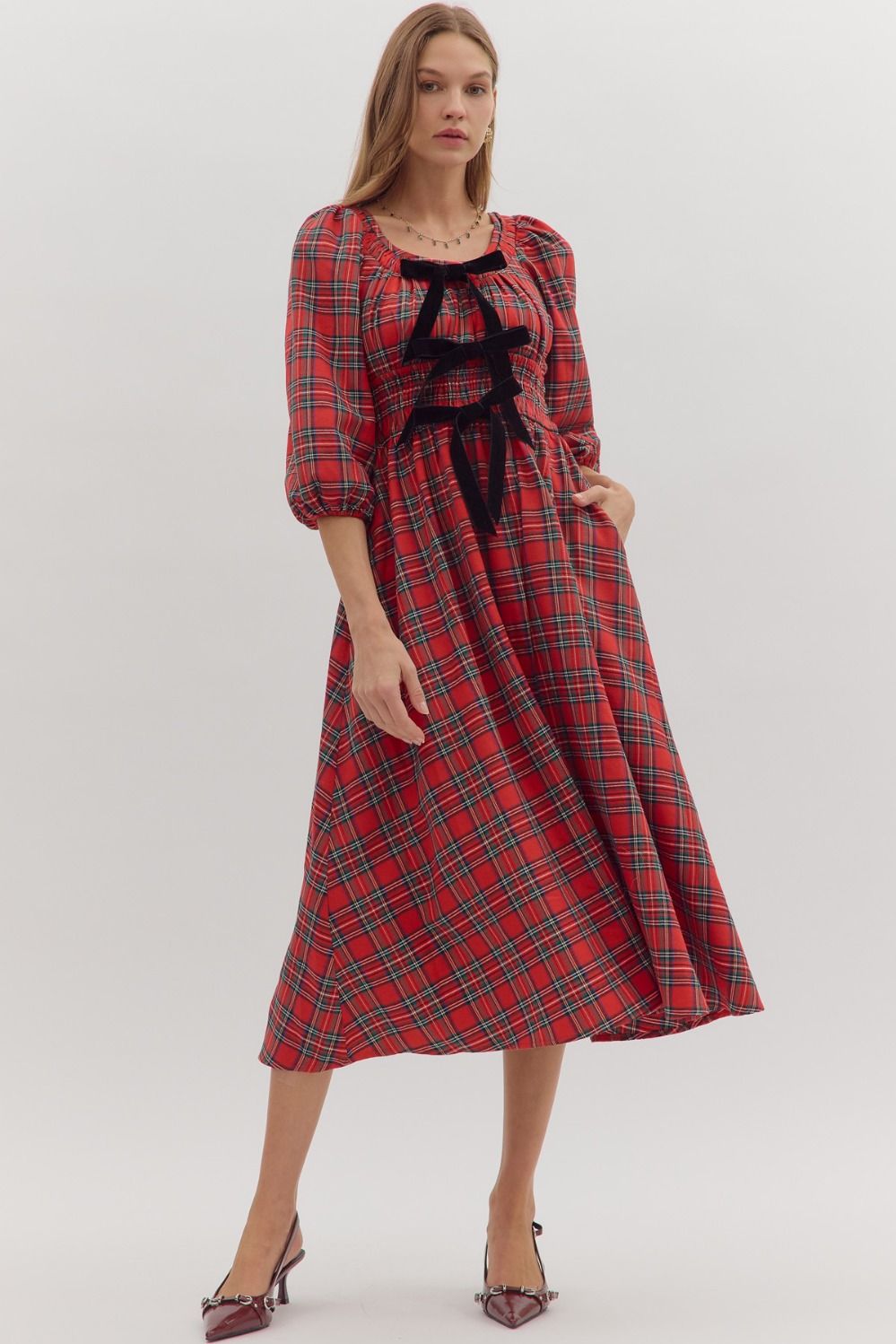 Plaid Bow Christmas Dress