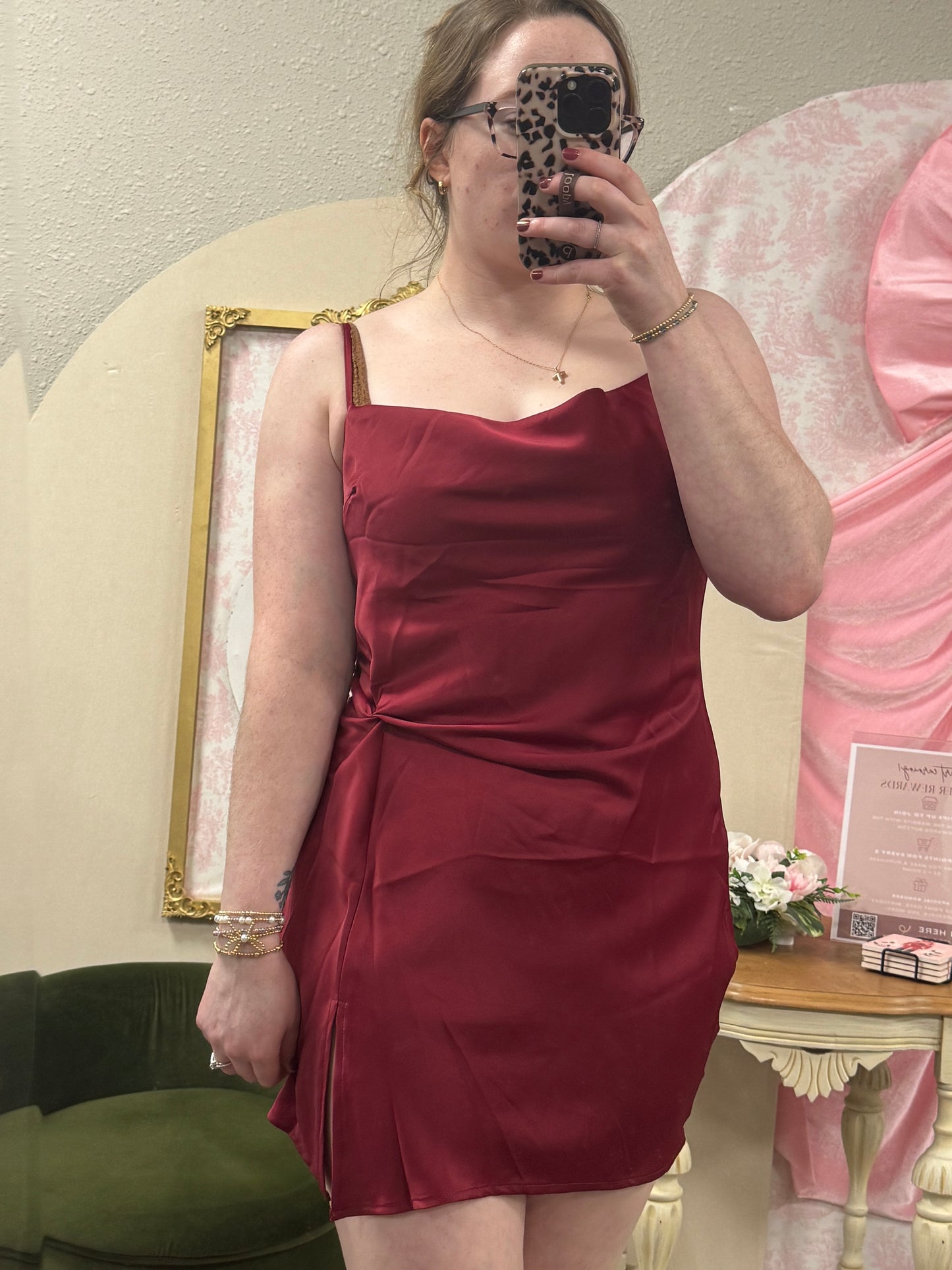 Burgundy Cowl Neck Mini Dress