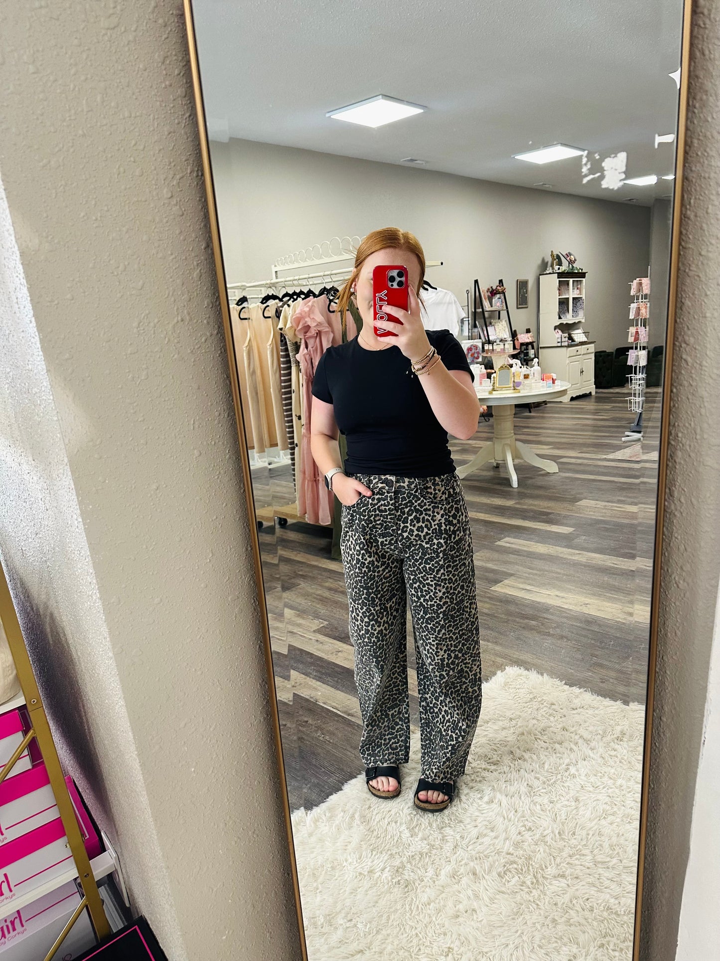 Leopard Print Barrel Jean