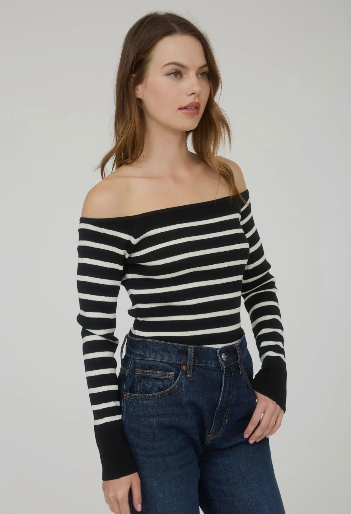 Boatneck Knit Striped Sweater