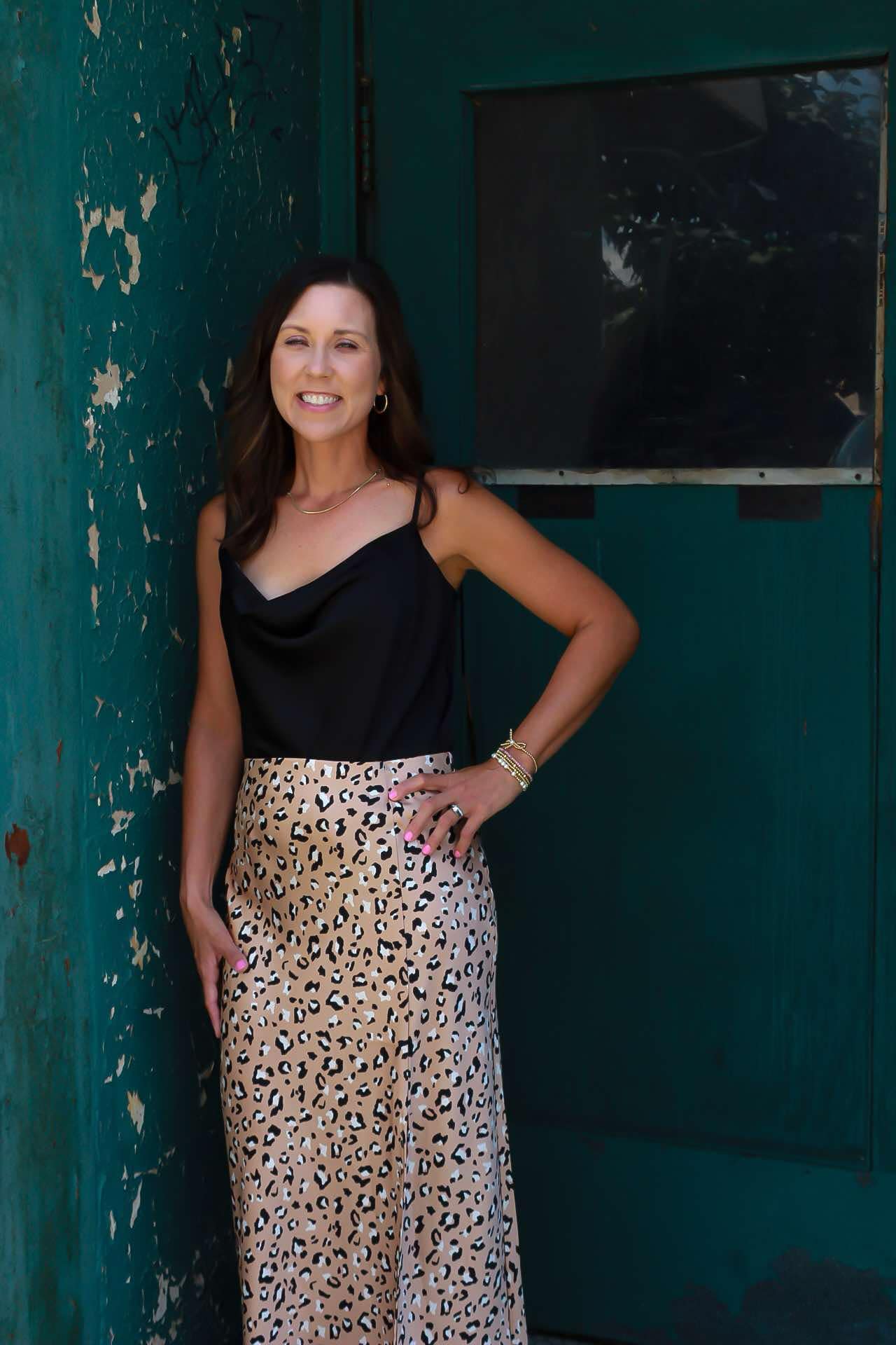 Satin Midi Length Leopard Skirt