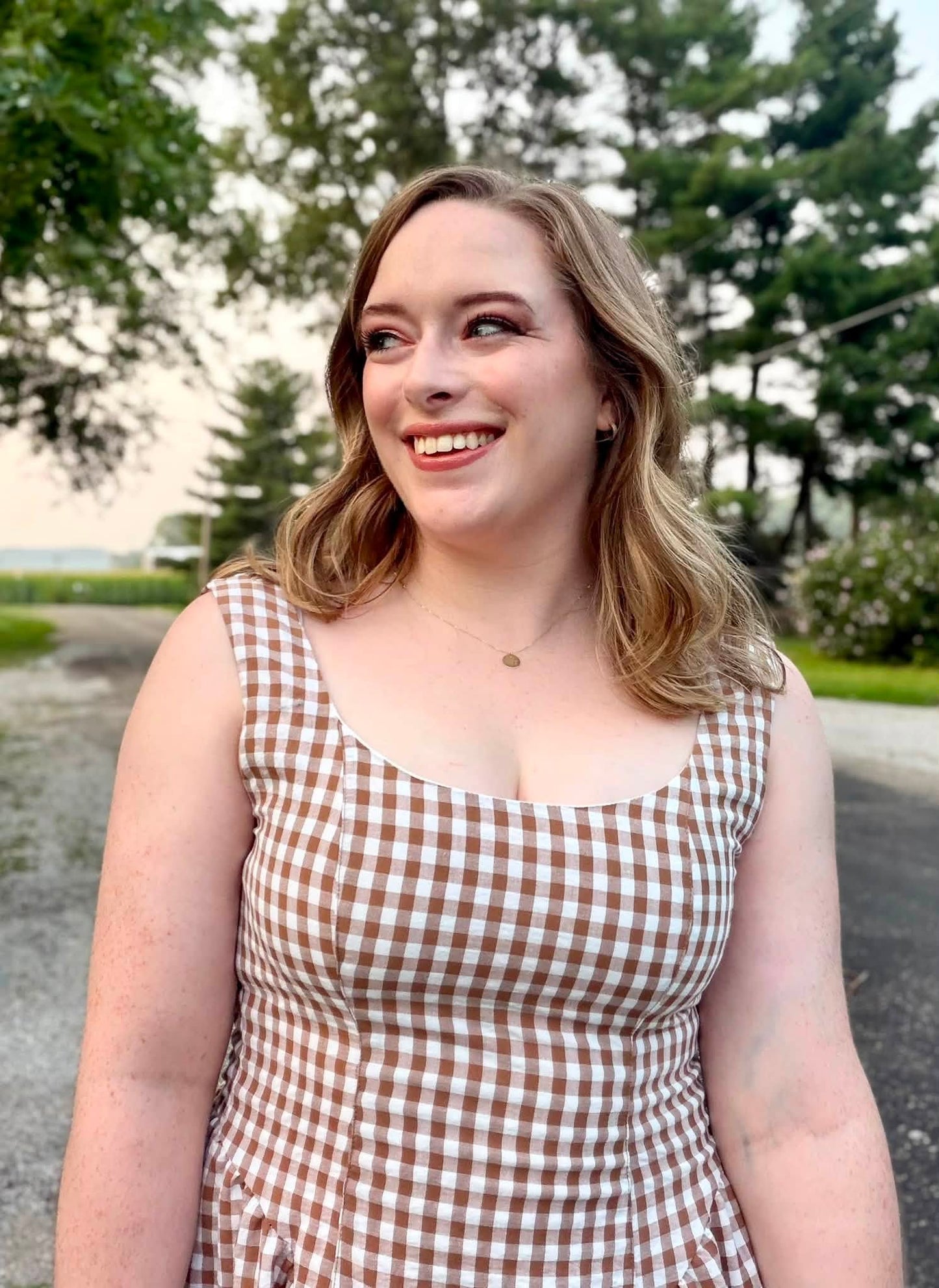 Gingham A-line Midi Dress