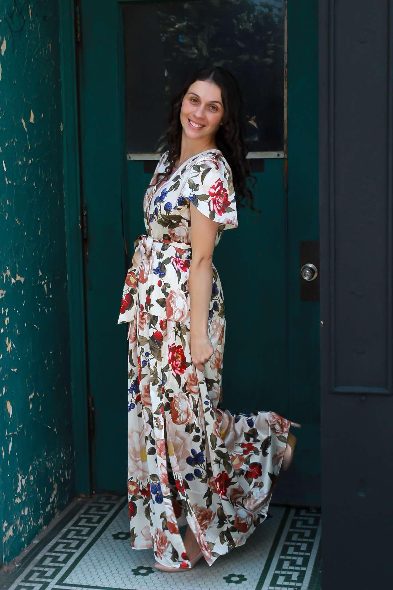 Floral Satin Tiered Dress