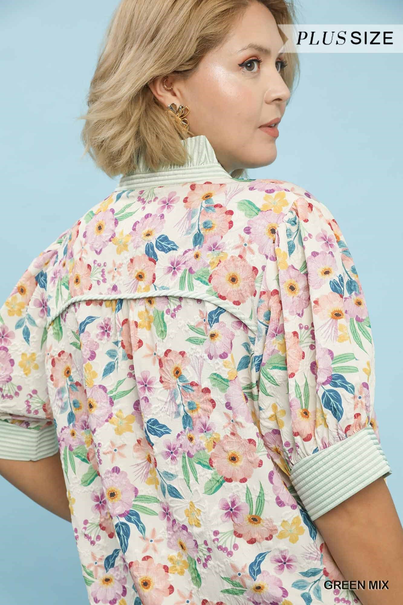 Plus Floral Jacquard Blouse