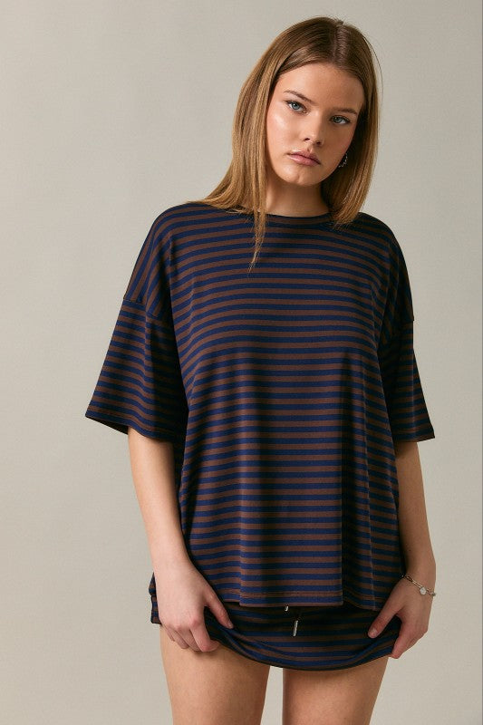 Chocolate + Navy Striped Skort Set