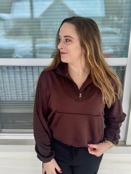 Brown Quarter Zip Pullover