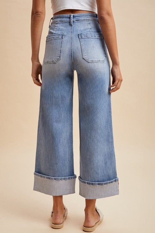 Comfort Stretch Wide Leg Cuffed Denim