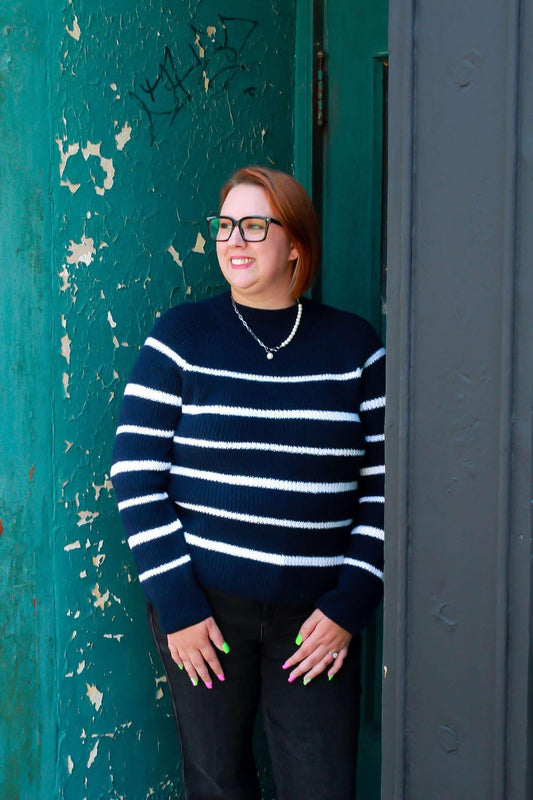 Navy & White Striped Sweater
