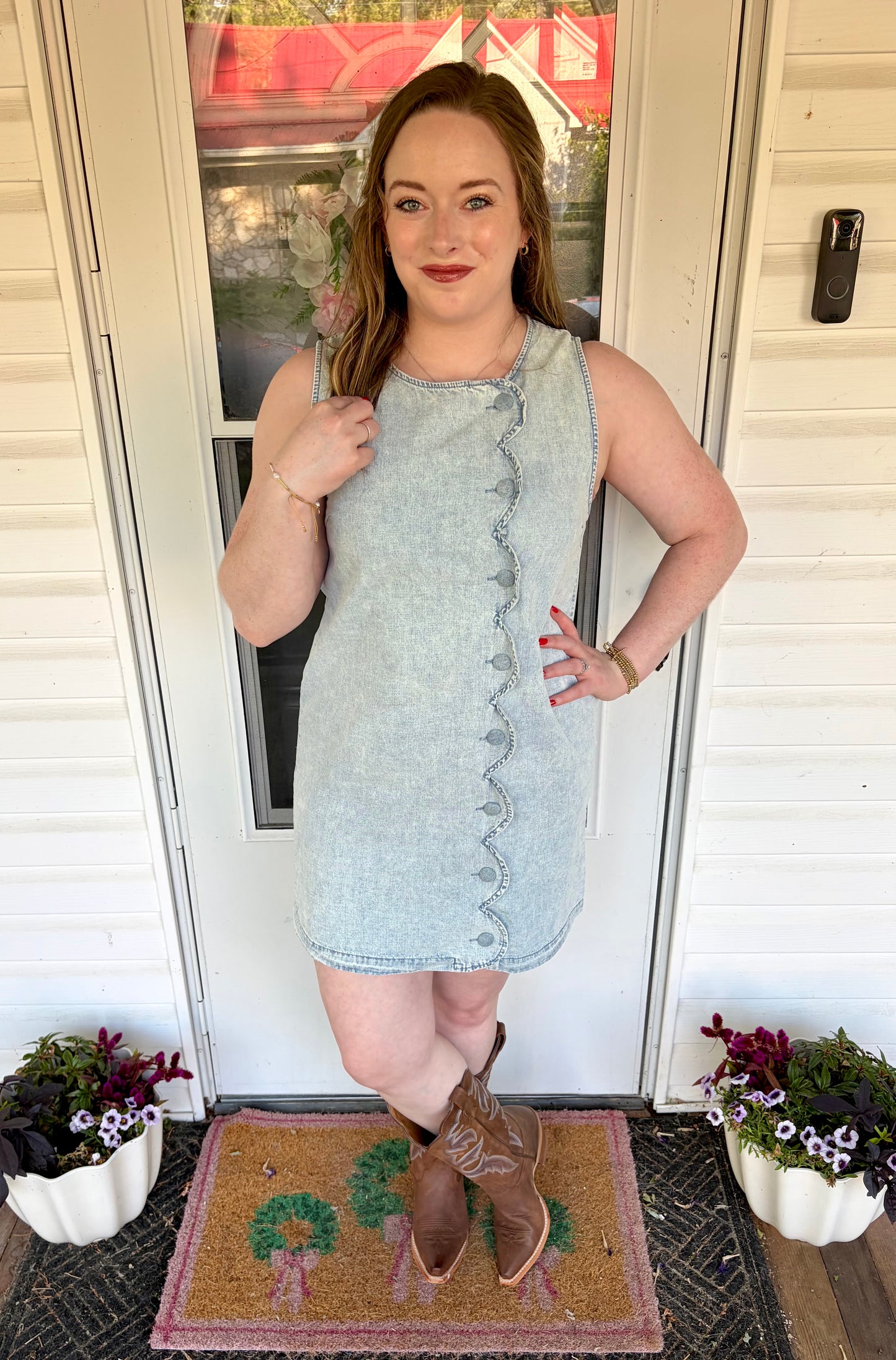 Denim Scalloped Dress
