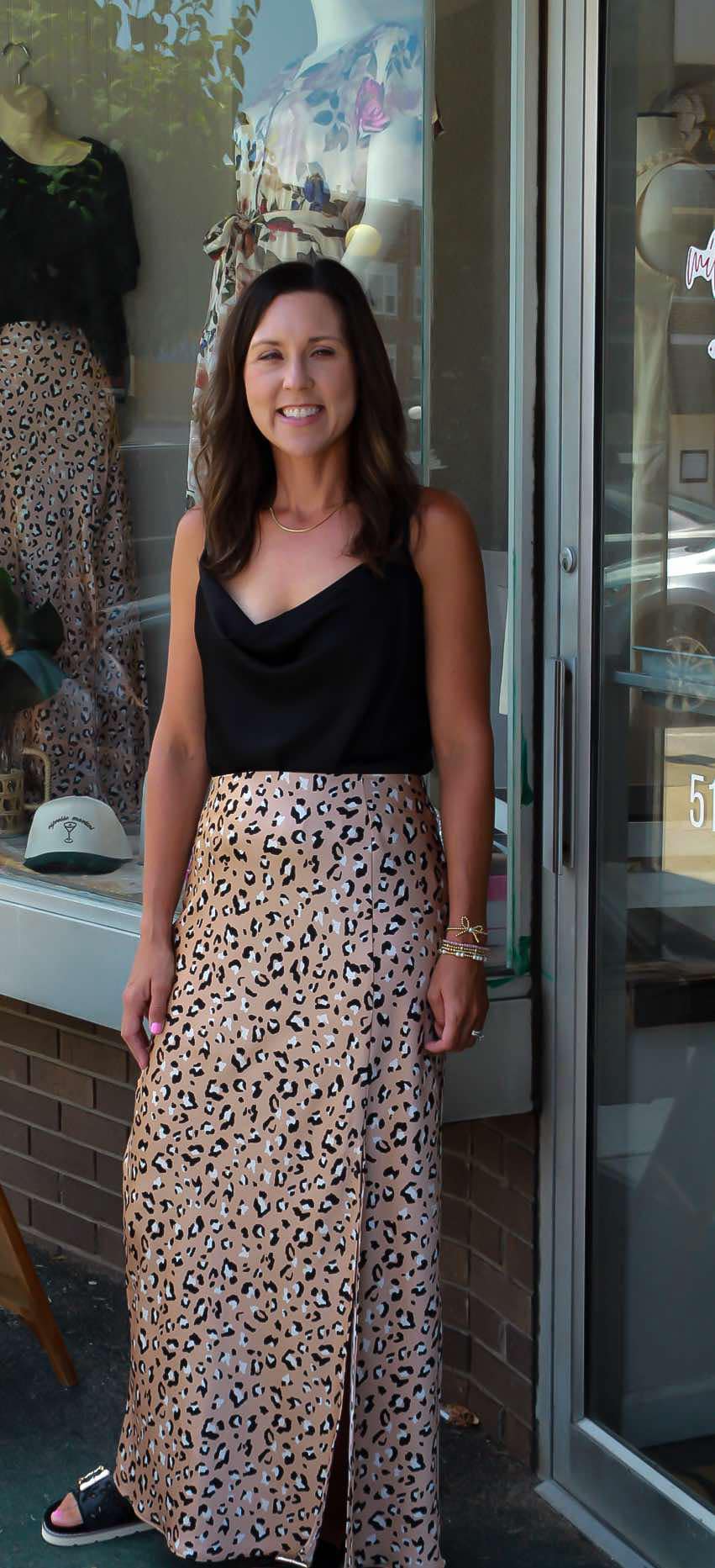 Satin Midi Length Leopard Skirt