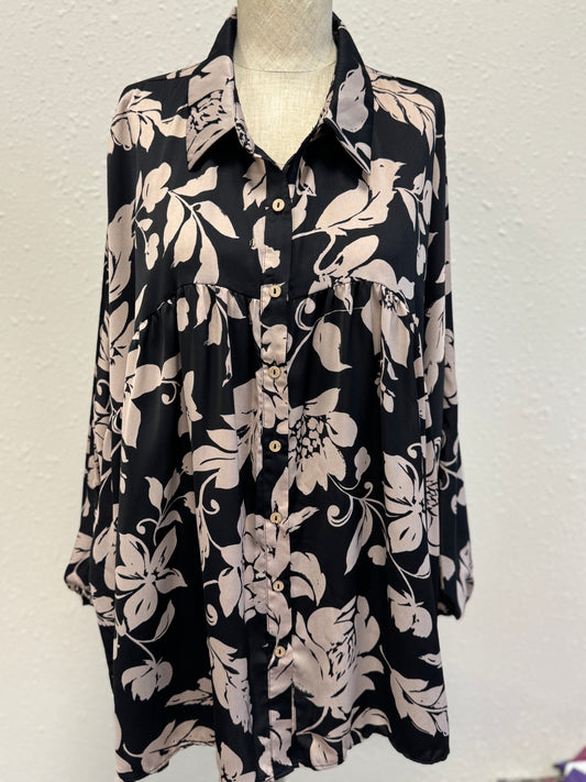 Tara Floral Printed Button Down Blouse