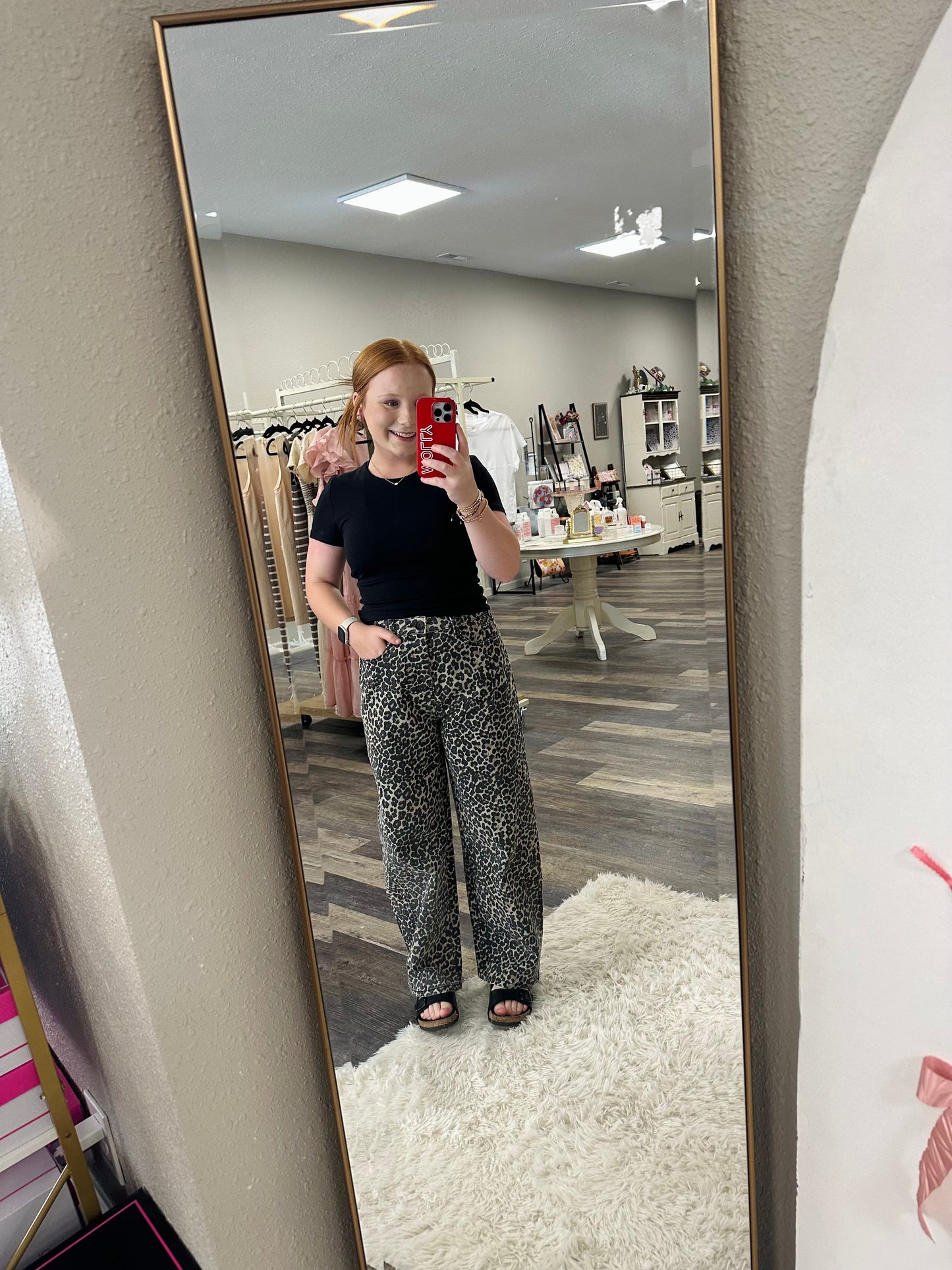 Leopard Print Barrel Jean