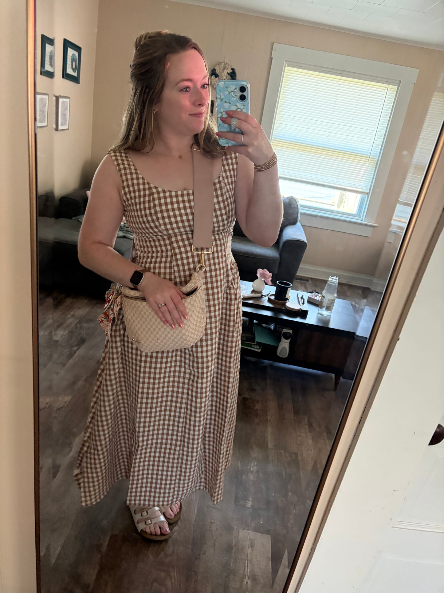Gingham A-line Midi Dress
