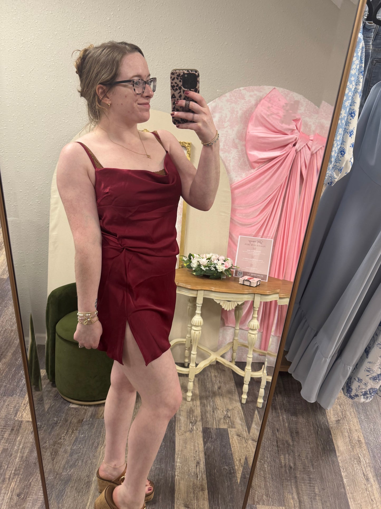 Burgundy Cowl Neck Mini Dress