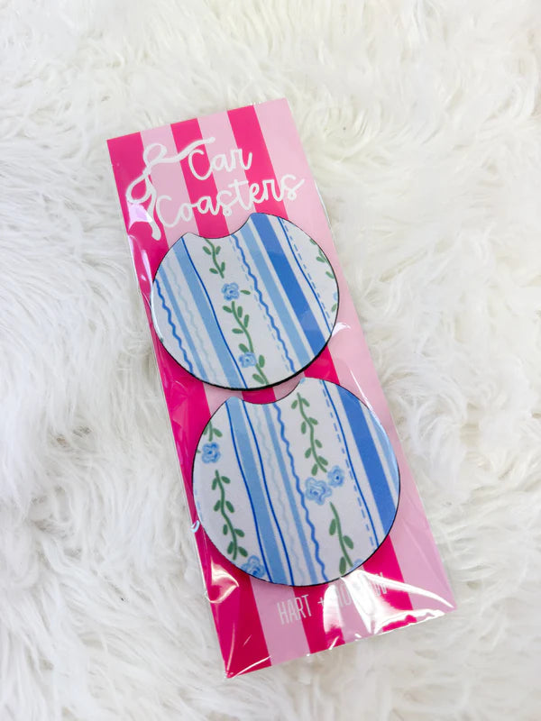 Blue Floral & Stripes Coaster Set