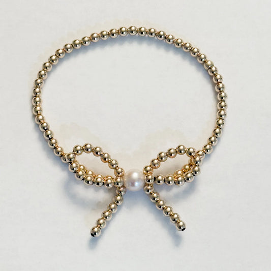 Mini Bow Gold & Pearl Bracelet
