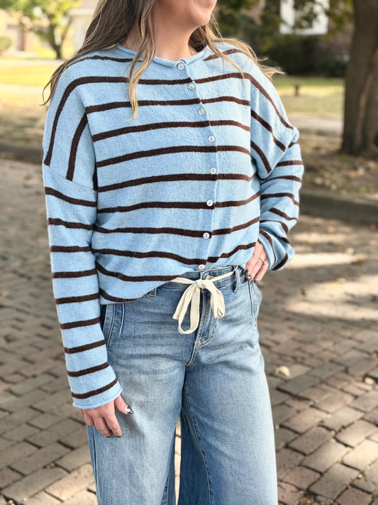 Piper Striped Blue + Brown Cardigan