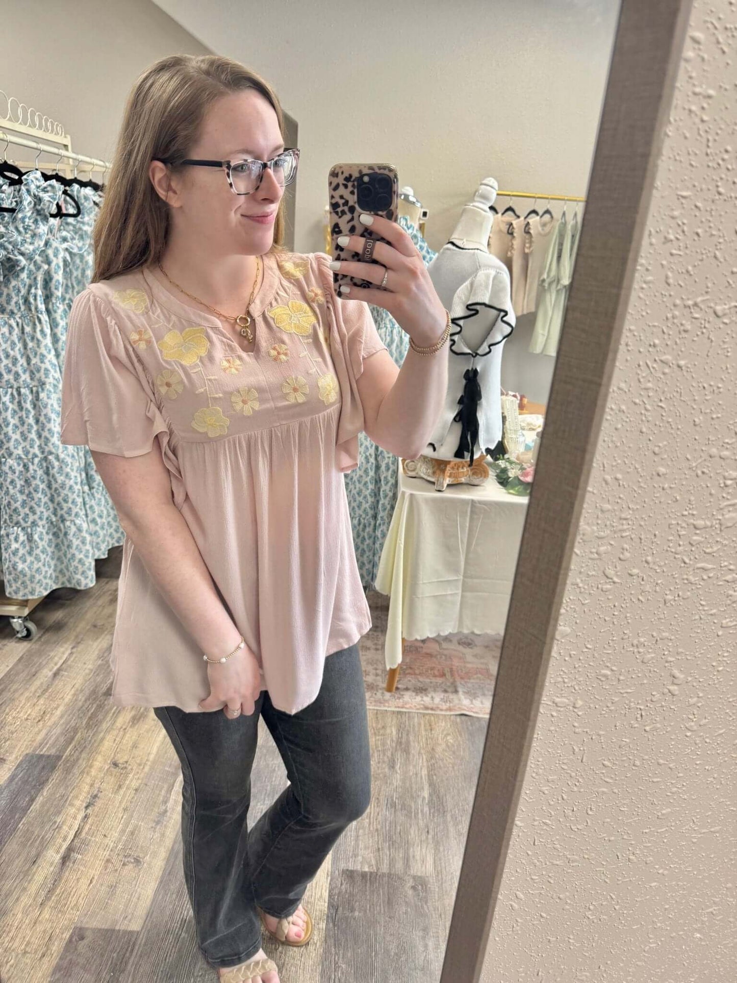 Blush Floral Flutter Sleeve Blouse - Mila Rose Boutique, LLCBlush Floral Flutter Sleeve BlouseSmall