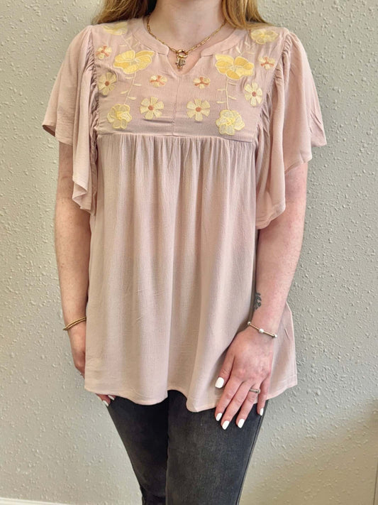 Blush Floral Flutter Sleeve Blouse - Mila Rose Boutique, LLCBlush Floral Flutter Sleeve BlouseSmall
