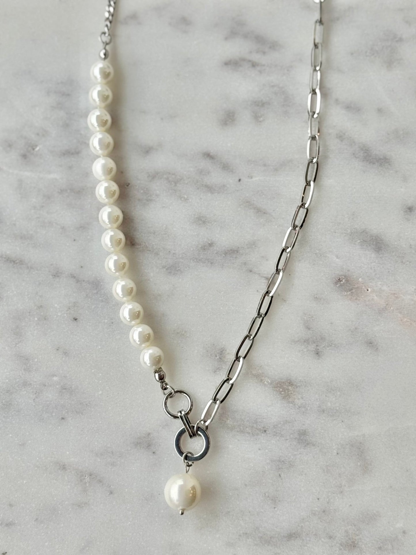 Faux Pearl & Silver Chain - Mila Rose Boutique, LLC