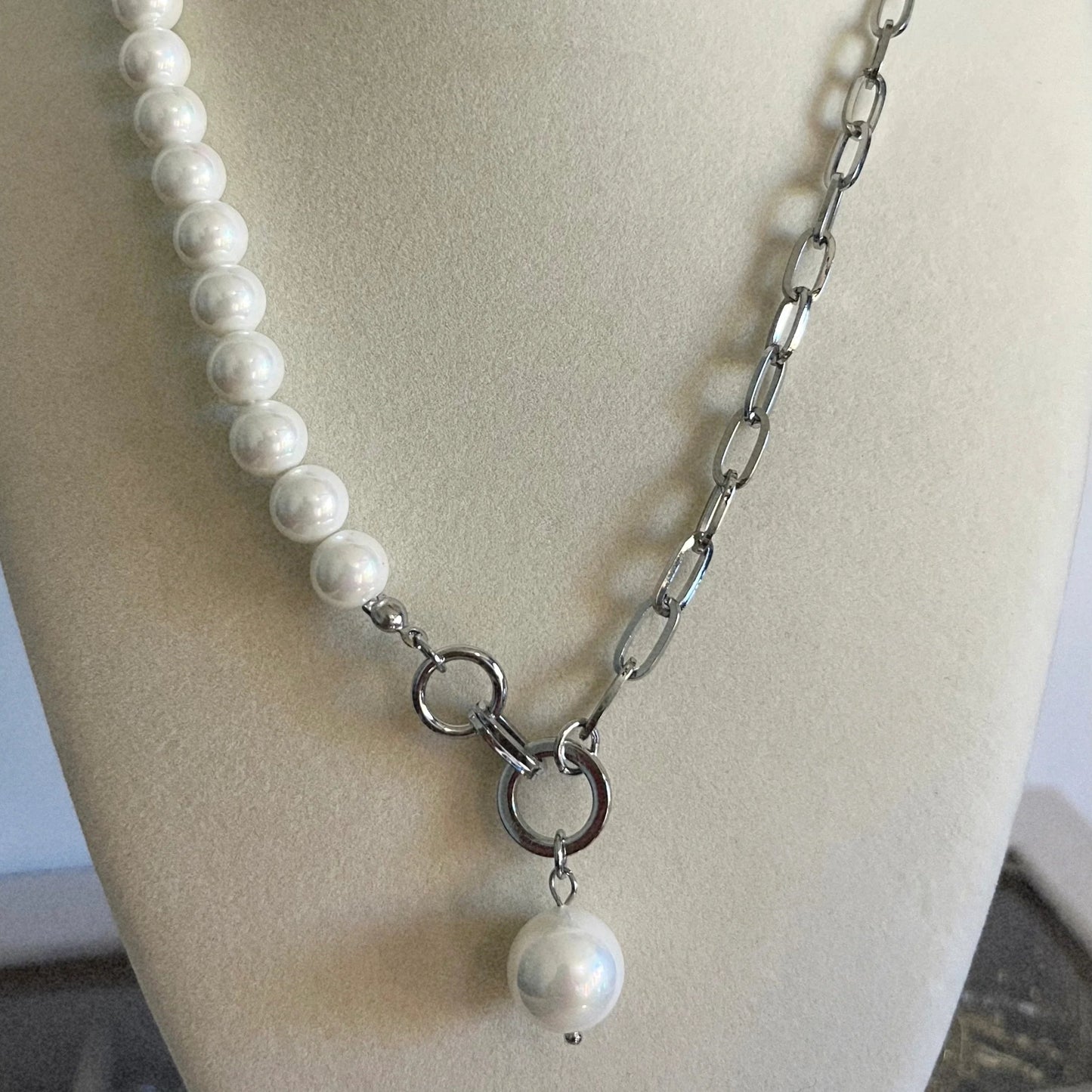 Faux Pearl & Silver Chain - Mila Rose Boutique, LLC