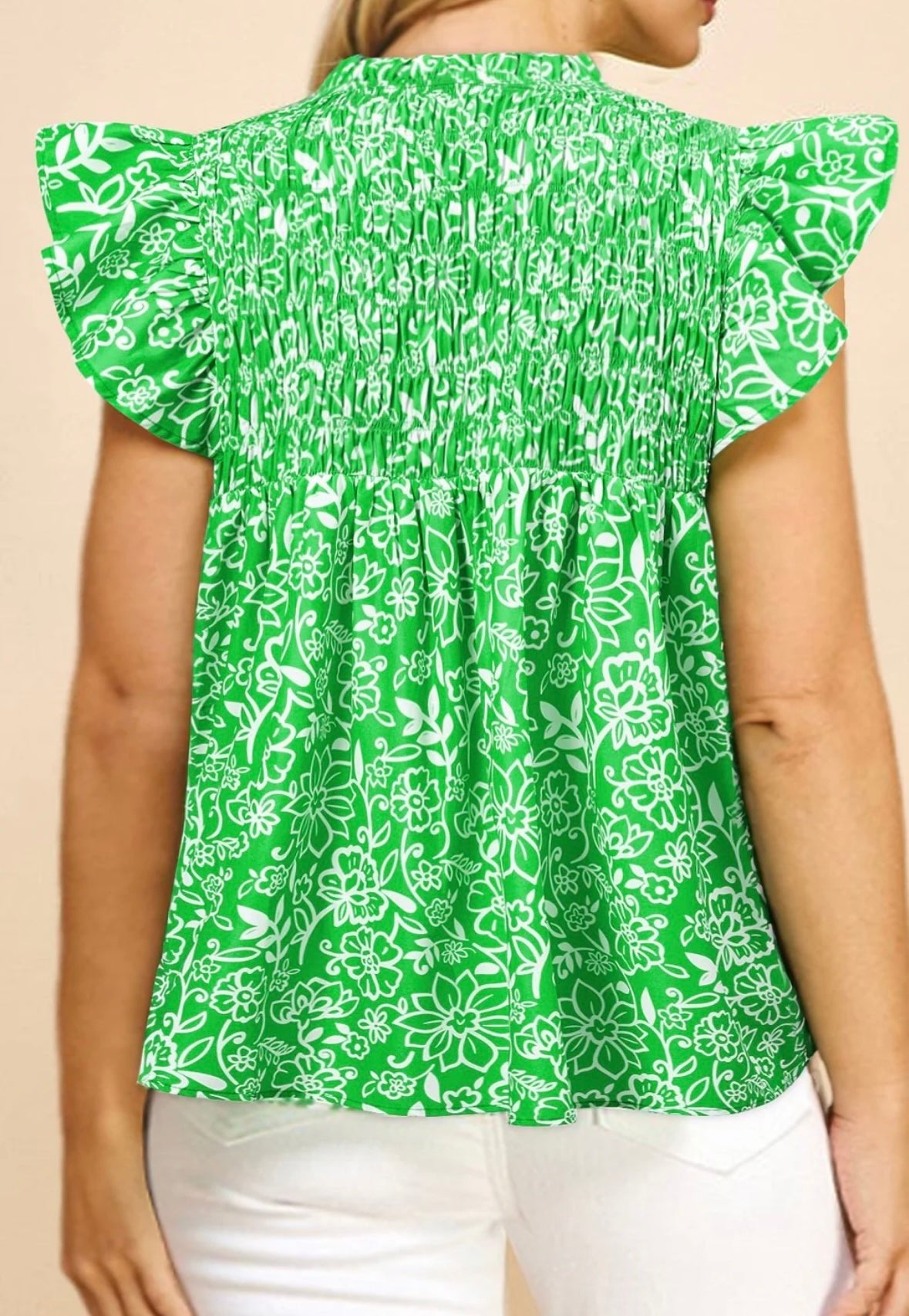 Green Flutter Sleeve Blouse - Mila Rose Boutique, LLC