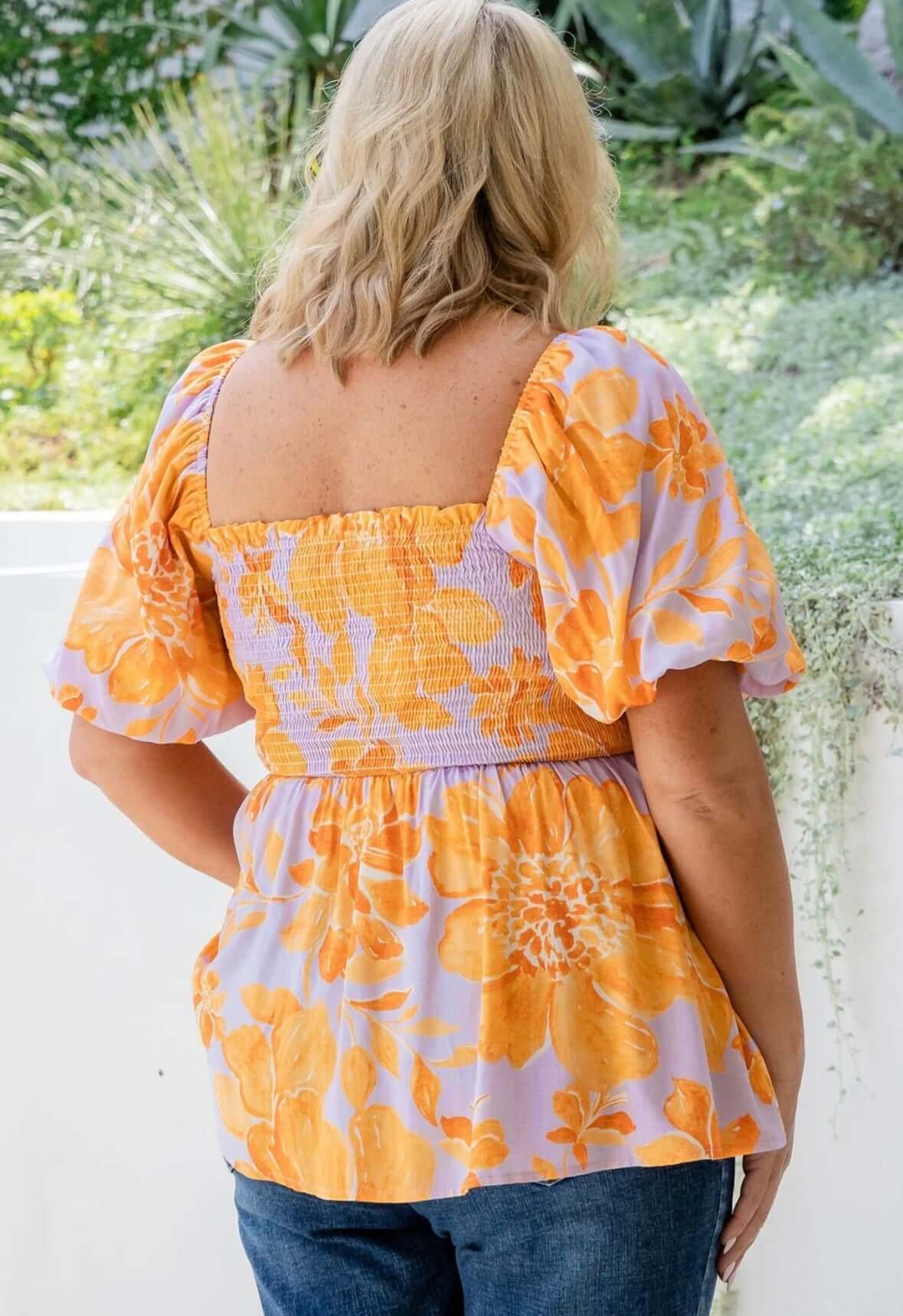 Lavender Floral Smocked Blouse - Mila Rose Boutique, LLC