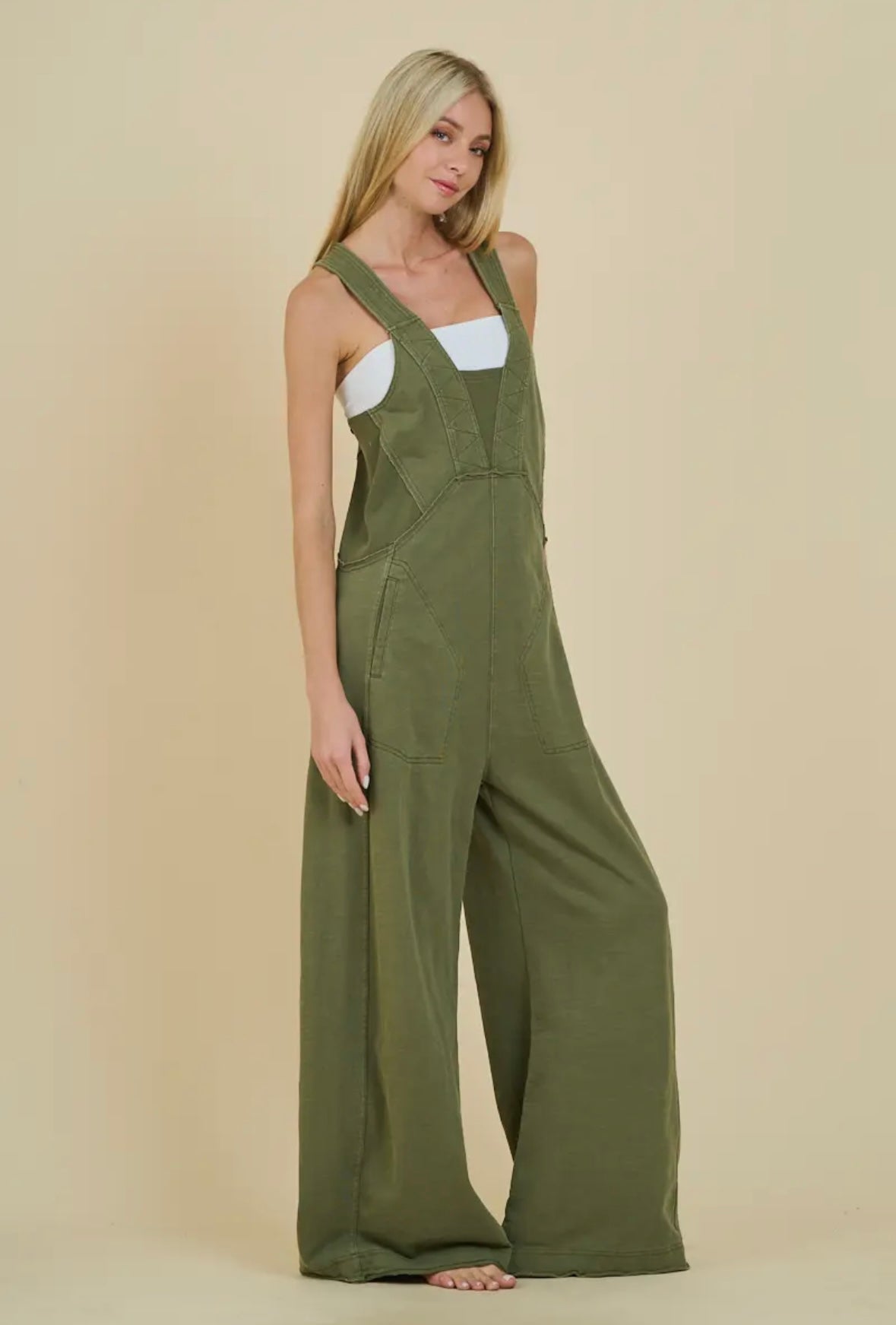 Olive Vintage Wash Jumpsuit *PREORDER* - Mila Rose Boutique, LLCOlive Vintage Wash Jumpsuit *PREORDER*Small
