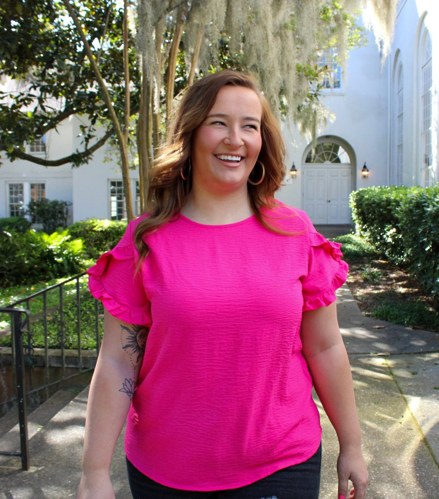 Pink Ruffle Top (Plus) - Mila Rose Boutique, LLC
