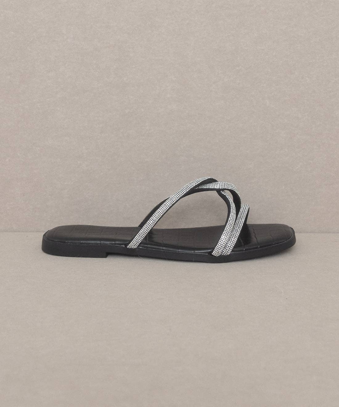 The Bonnie Black | Strappy Rhinestone Summer Sandal - Mila Rose Boutique, LLC
