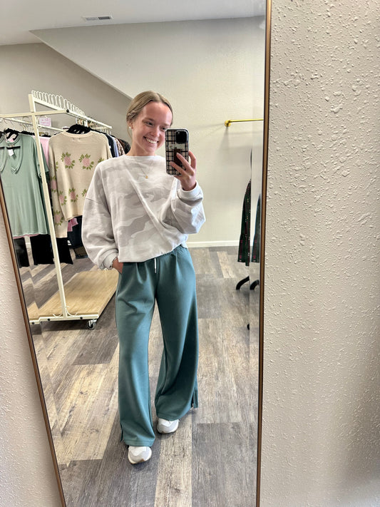 Zenana Scuba Drawstring Pants Ash Jade