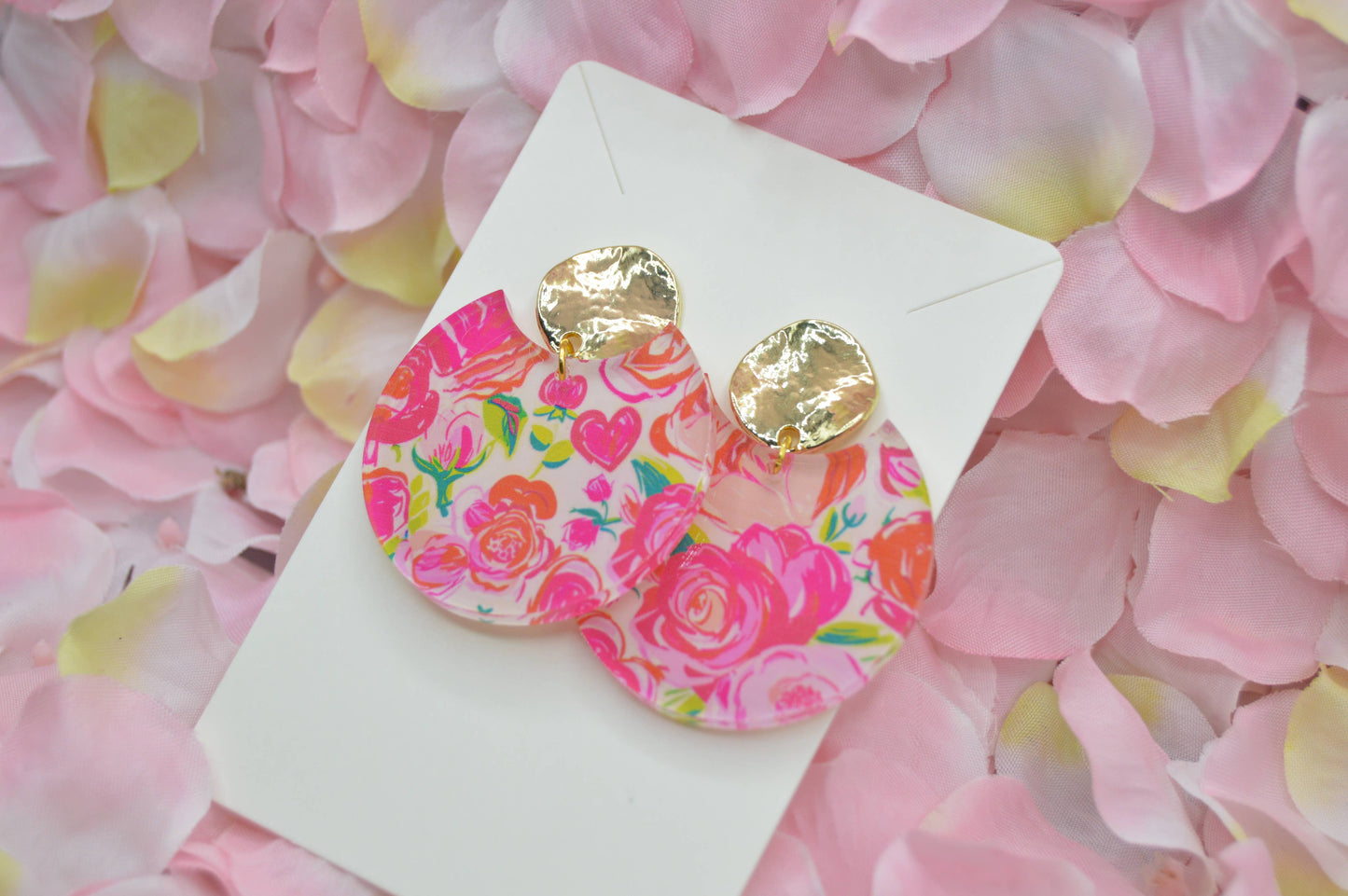 Preppy Floral Heart Acrylic Earrings, Valentine’s Day, love