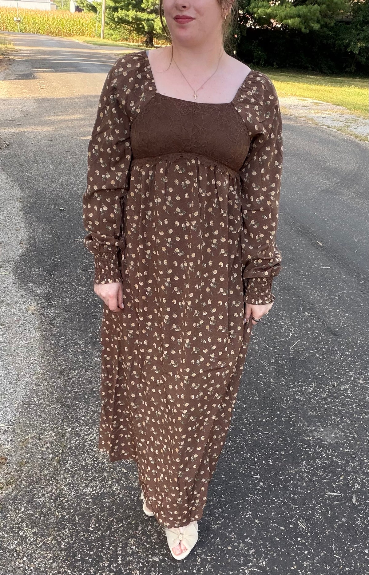 Elise Lace Brown Maxi Dress