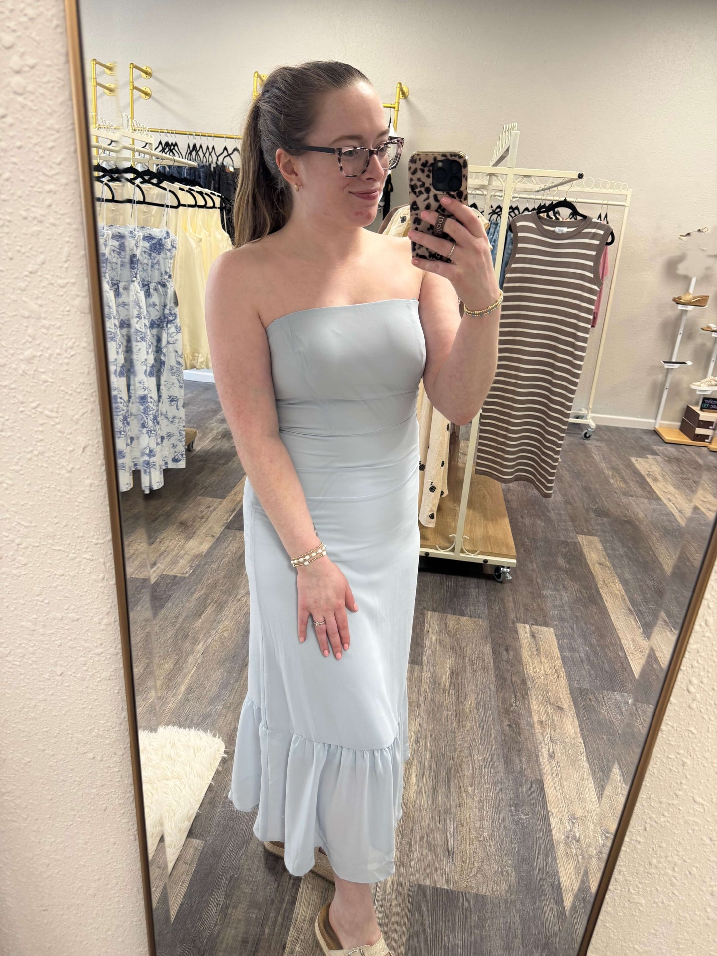 Strapless Pastel Blue Chiffon Dress