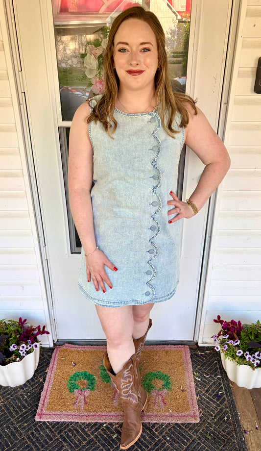 Denim Scalloped Dress