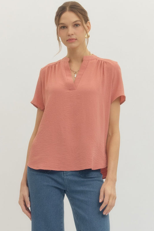 Peach V-Neck Blouse