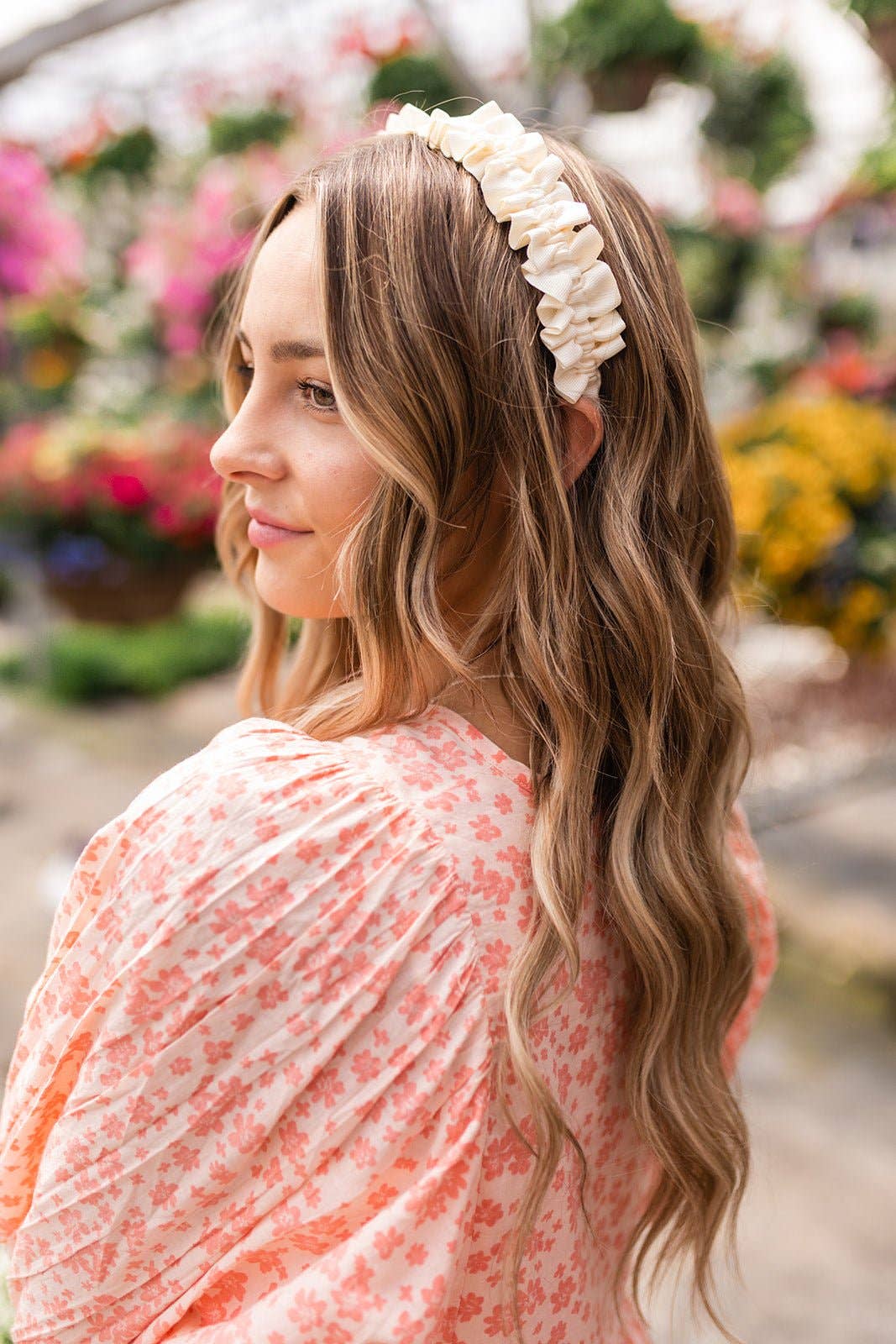 Cream Ruffle Headband