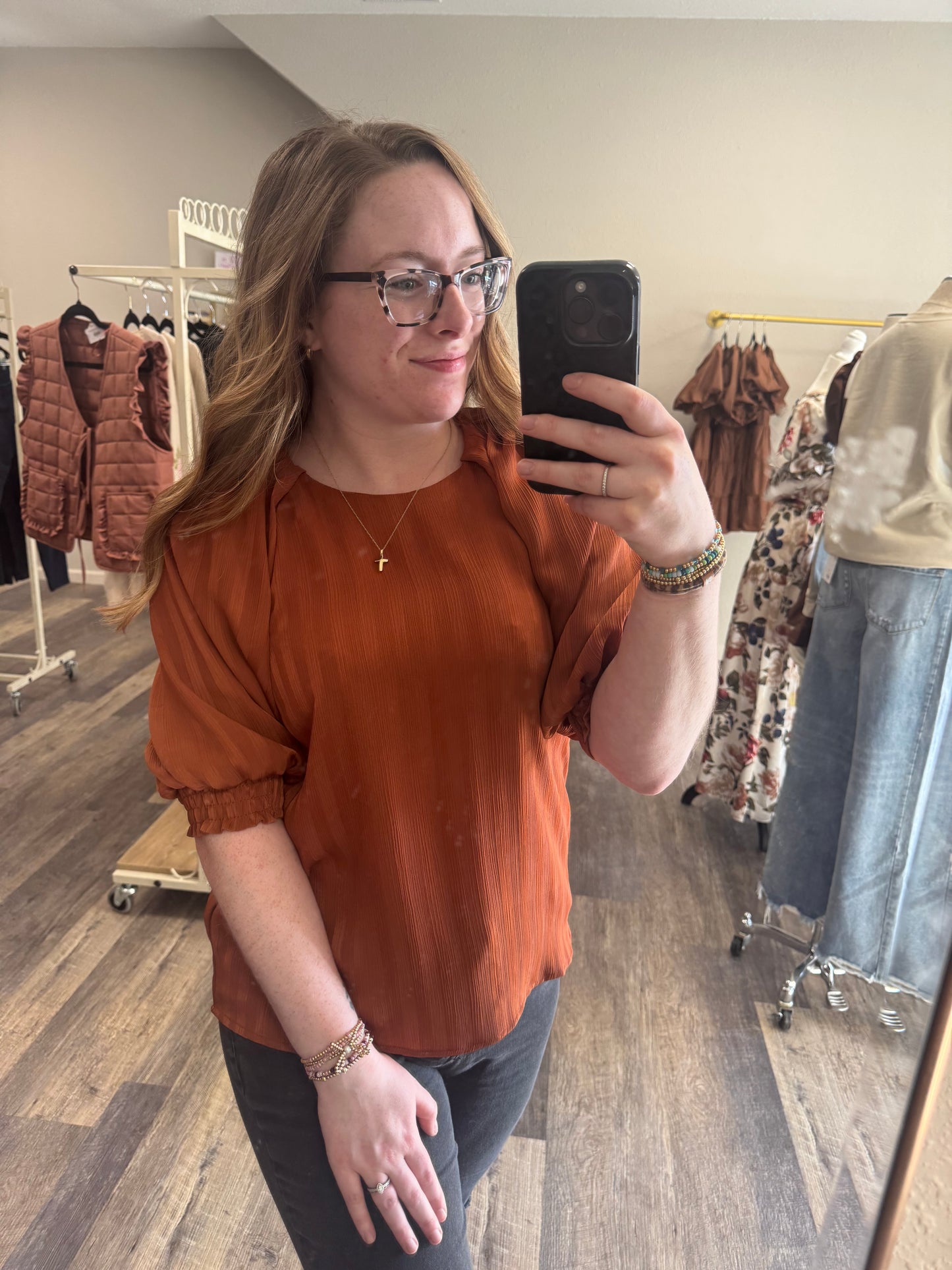 Cinnamon Striped 3/4 Sleeve Blouse