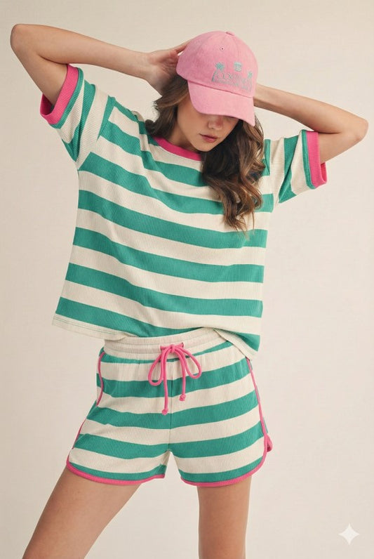 Riviera Jade + Pink Ribbed Lounge Set