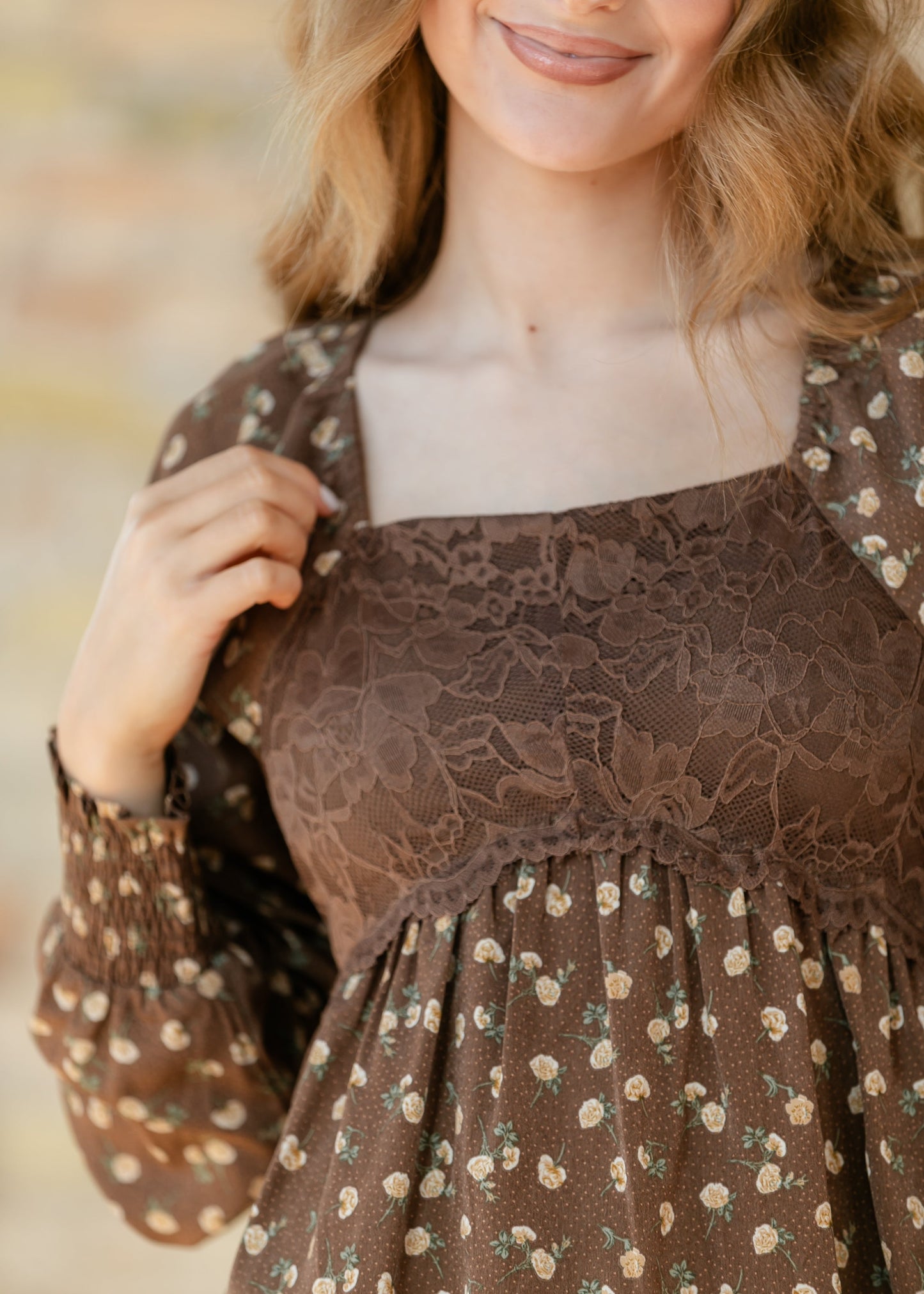 Elise Lace Brown Maxi Dress *Preorder for June*