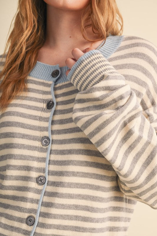 Grey Striped Cozy Cardigan