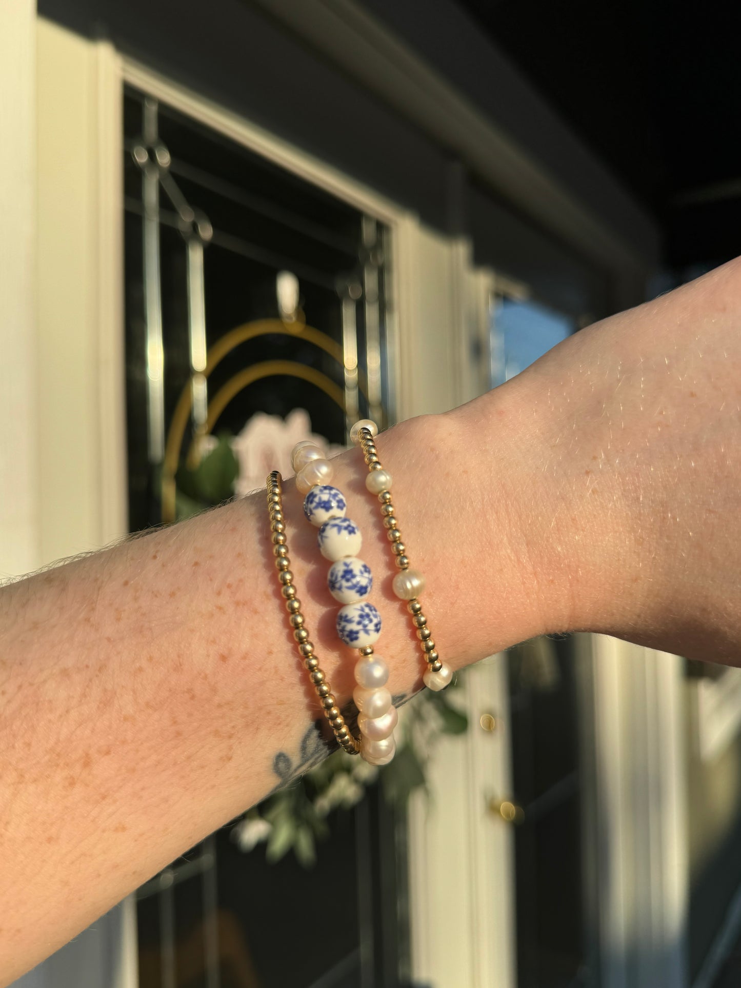 Pearls & Navy Floral Stackers