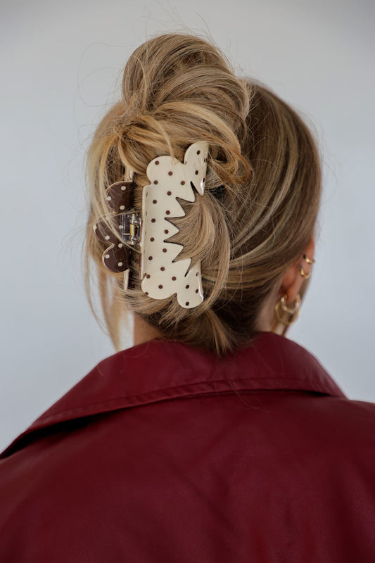 Cream & Brown Polka Dot Arch Clip