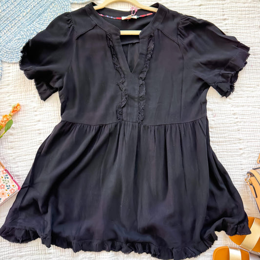 Black Raw Hem Blouse