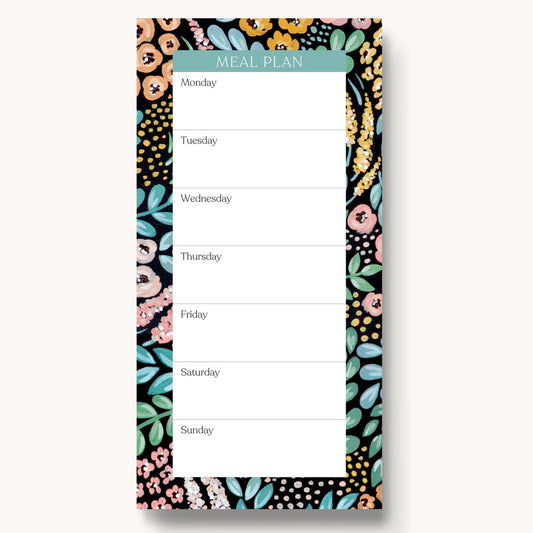 Black Floral Meal Planner Pad