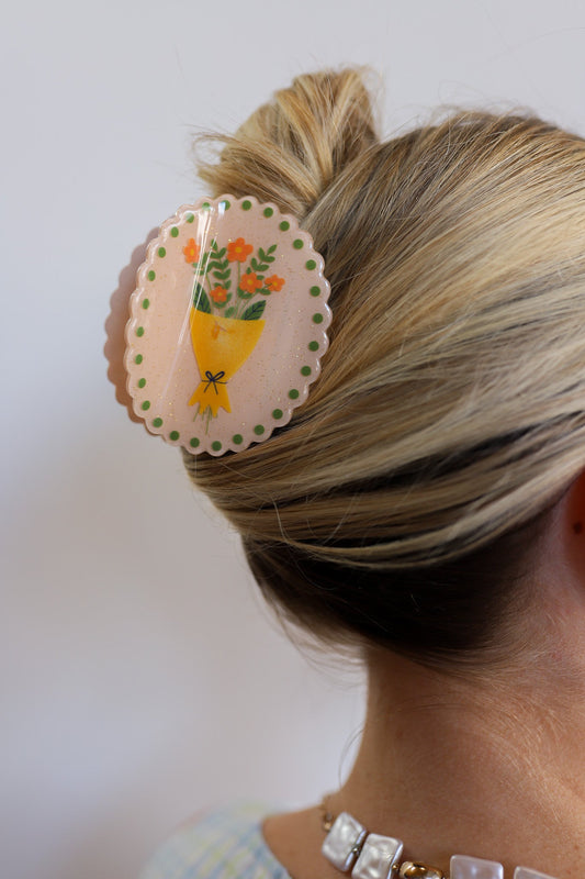Floral Bouquet Framed Claw Clip